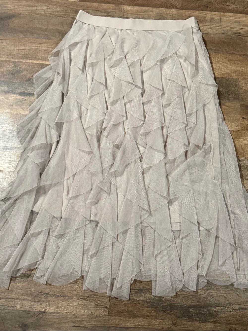 Light Beige Layered Tulle Midi Skirt - Women's